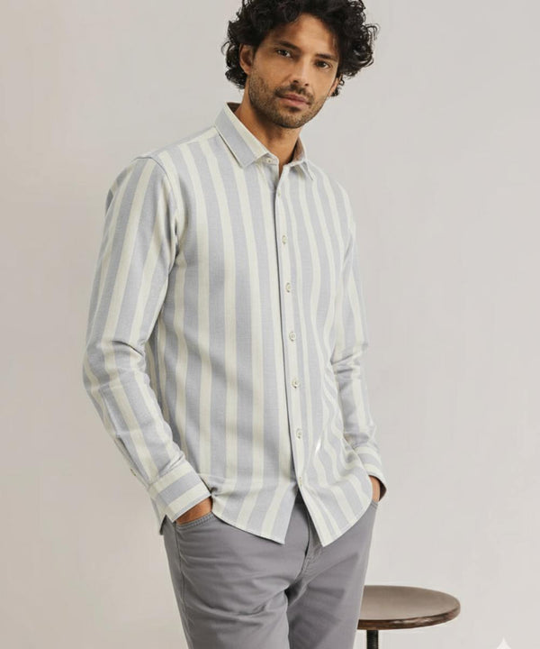 chemise grise rayé col sans bouton